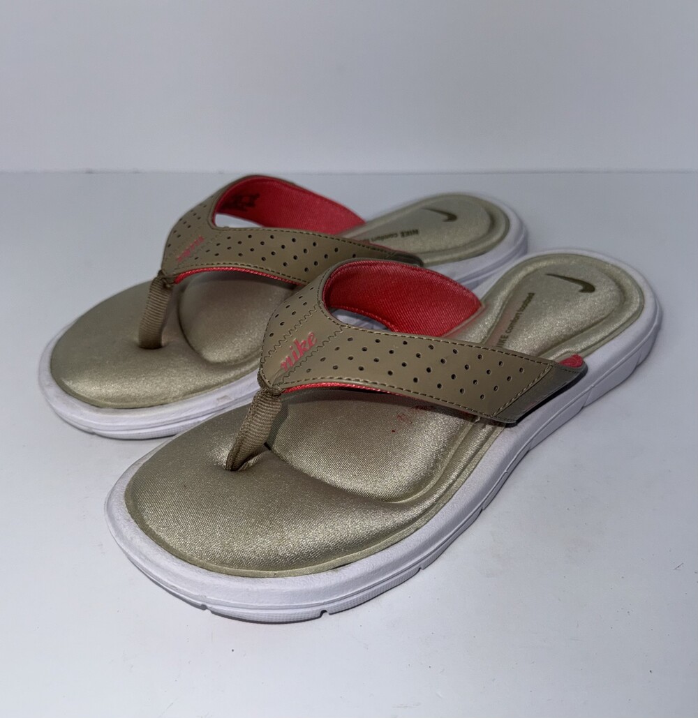 Nike Comfort Footbed Flip Flop Size 7 Tan Red Sandal